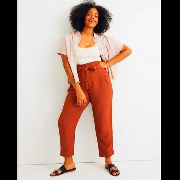 Madewell Womens Orange Clay Polyester Drapey Paperbag Tie Pants NWT - Picture 6 of 7